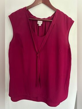 Merona Deep Magenta Tie-Neck Sleeveless Blouse